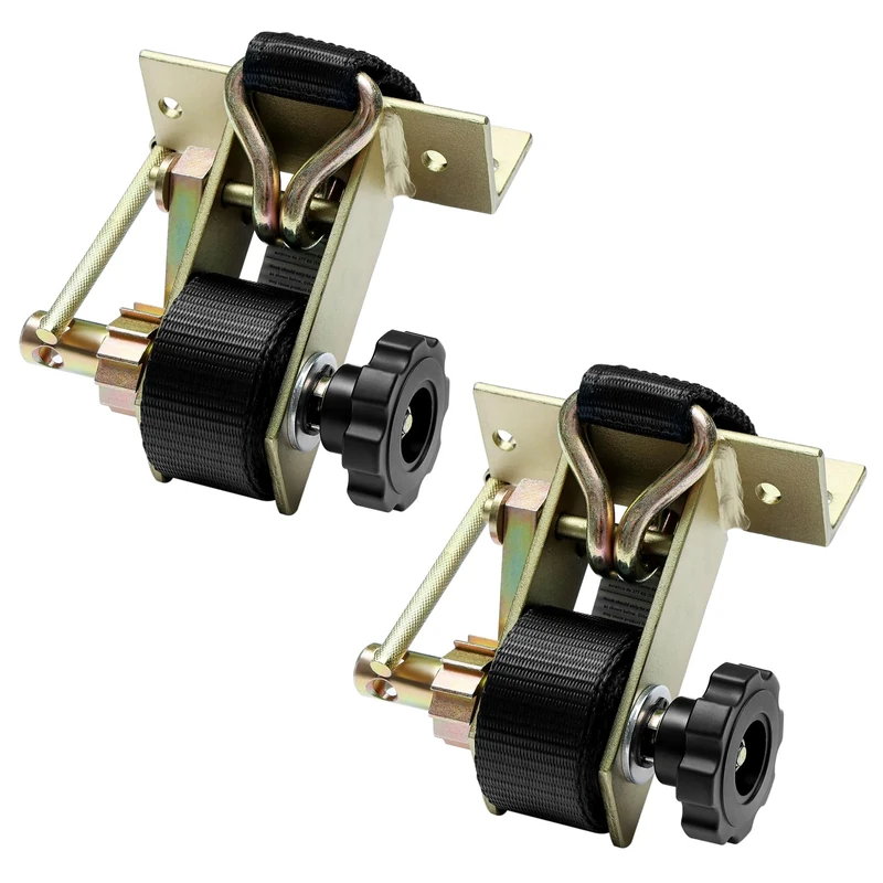 Lock Retractable Ratchet Straps with J-Hooks (Pair), with Square Tube Mount, Gold & Black