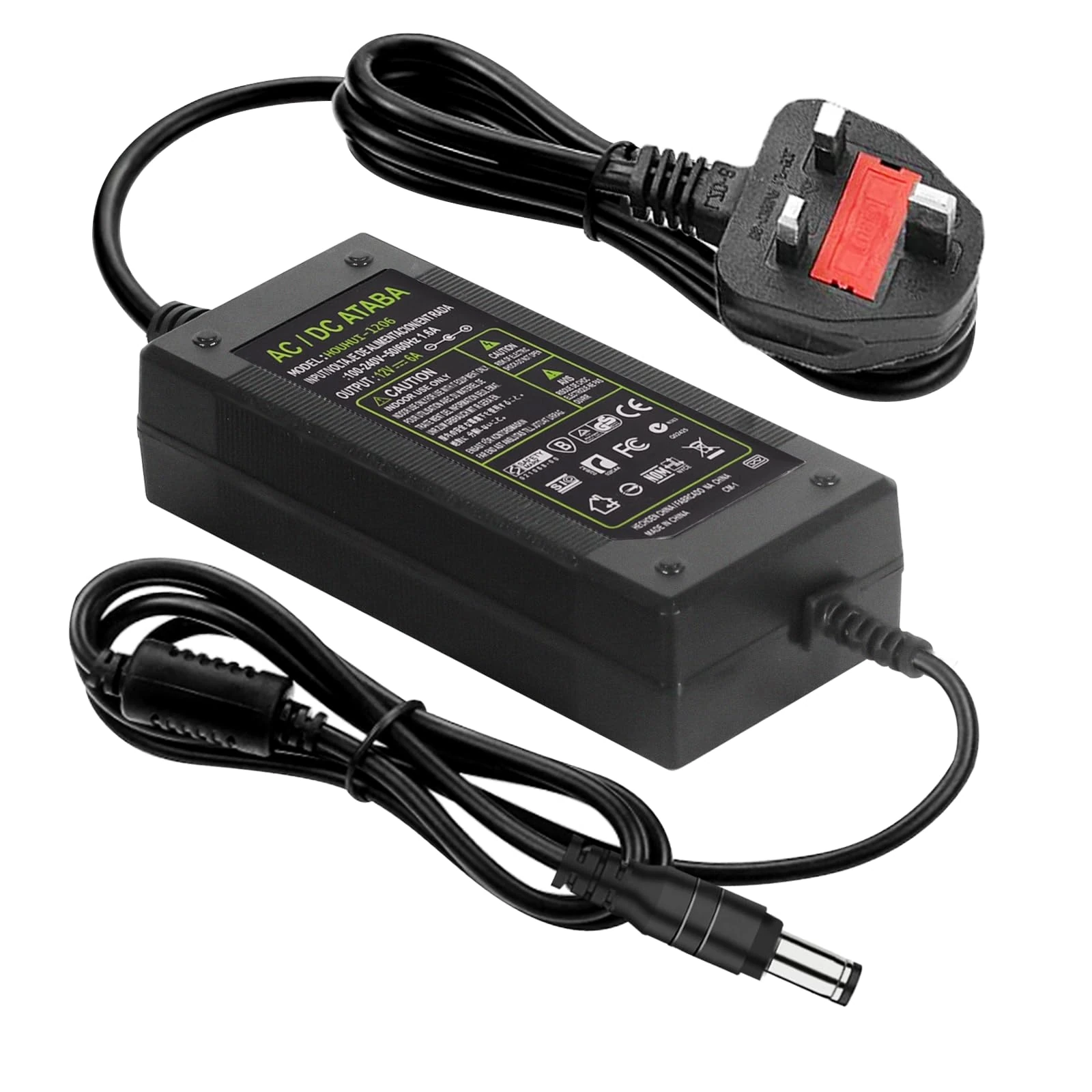 HOUHUI 12V 6A Power Supply Adapter, AC 100-240V to DC 12 Volt 6 Amp 72W, Transformer Charger for LED Strips, Wireless Router,TVs, DVD, LCD, Monitor Radio, Camera - Plug 5.5 * 2.5/2.1mm