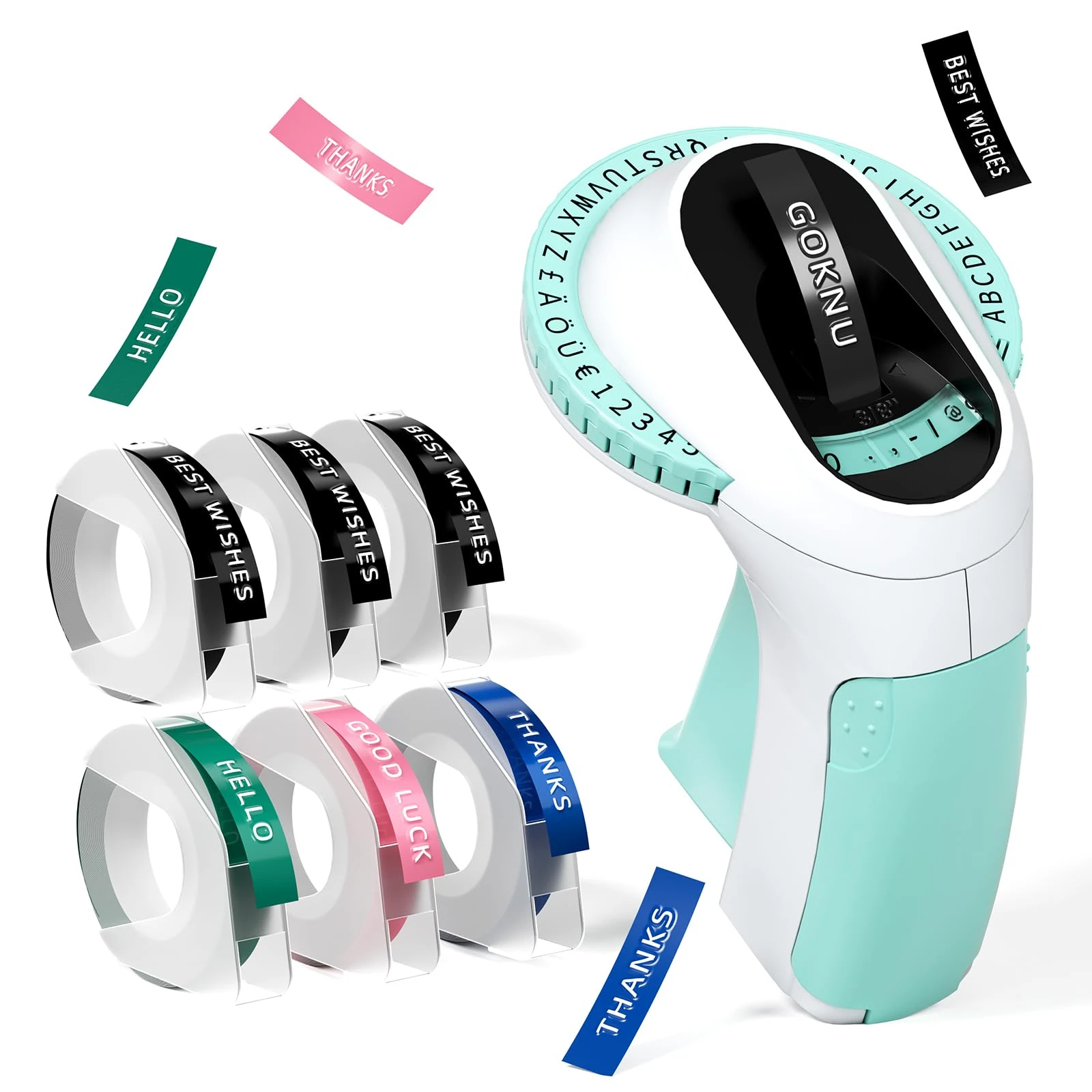 Goknu Embossing Label Maker, E975 Embossed Label Maker, Embosser Label Makers with 6 Label Tapes 3/8"(9mm),3D Label Printer Machine Handheld,Old Style Embossing Labeller for Home Gift and DIY-Green