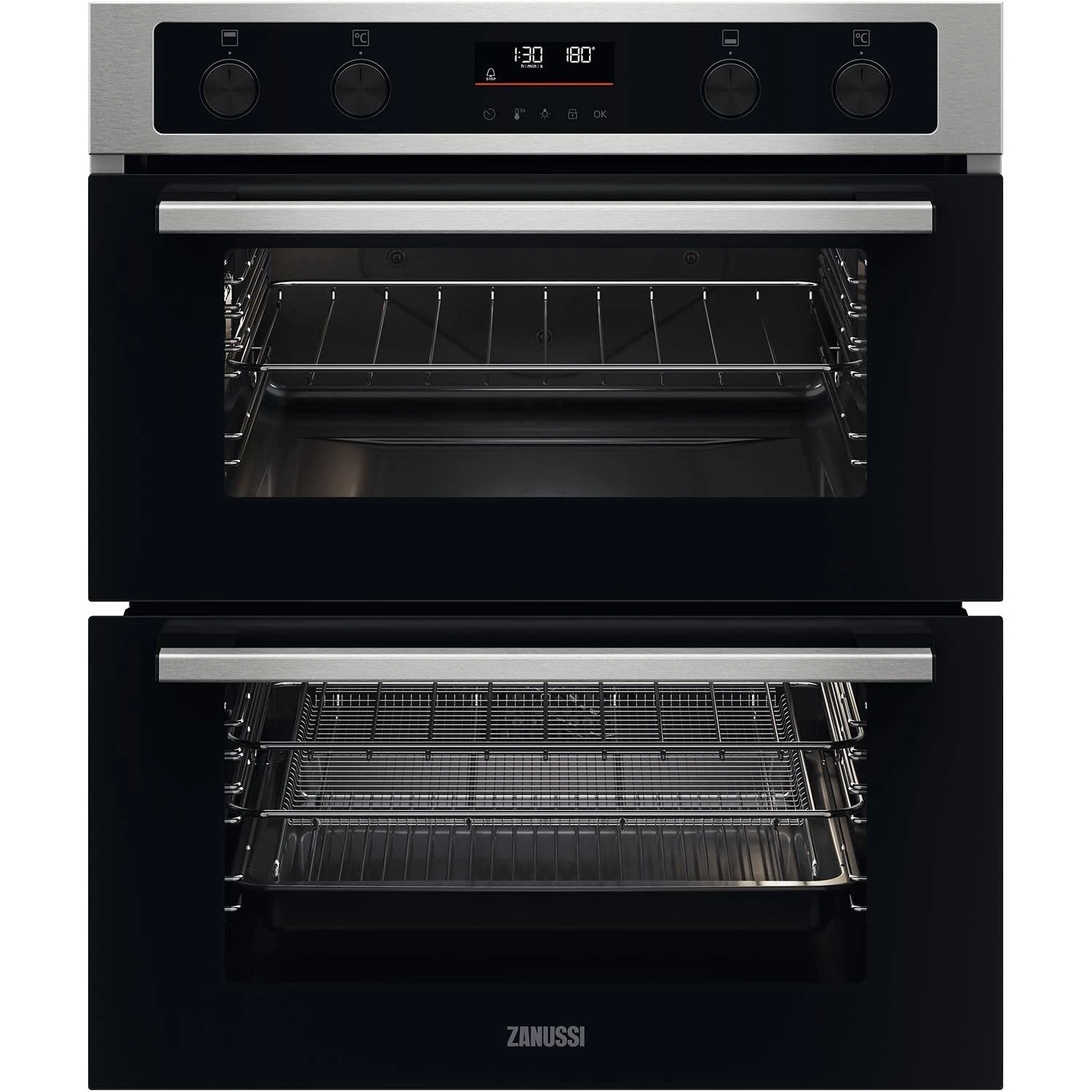 Zanussi Series 40 AirFry Built Under Double Oven ZPCNA7XN, 45L Capacity, 59.4 cm, Fan Controlled Defrosting, Catalytic Cleaning, LED Display, Stainless Steel