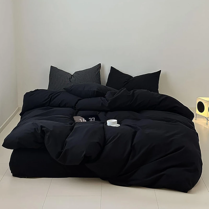 Luxlovery Black California King Comforters Set Women Men Solid Black Bedding Set Cal King Soft Breathable Lightweight Durable Comforter Set Fluffy Blanket Quilts