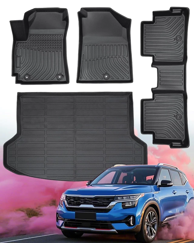 DrCarNow for Kia Seltos Floor Mats, 2021 2022 2023 for Kia Seltos Floor Mat(Except SX Turbo Models), All Weather Rubber Car Mats Full Set Floor Mats & Trunk Mats Behind 2nd Row in Upper Position