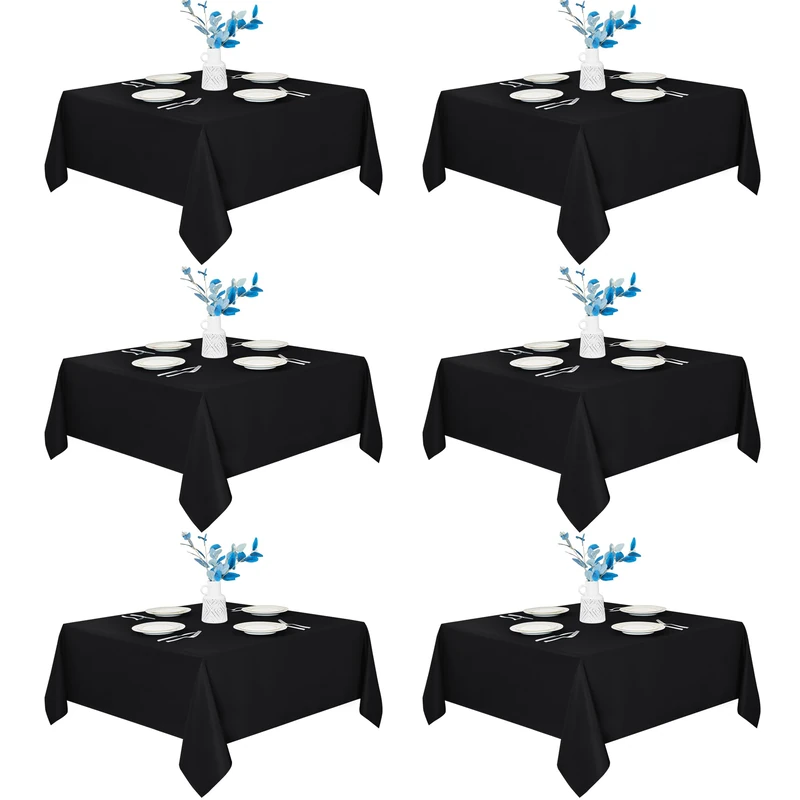 Fitable 6 Pack Black Square Tablecloths - 70 x 70 Inches - Stain Resistant and Reusable Table Clothes, Polyester Fabric Table Covers for Dining, Card Tables, Coffee Tables
