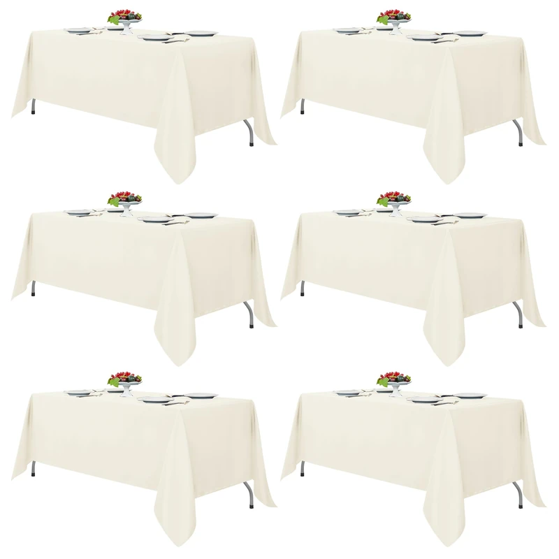 Fitable Ivory Rectangle Tablecloths for 6 Foot Tables, 6 Pack - 70 x 108 Inches - Stain Resistant and Washable Table Clothes, Polyester Fabric Table Covers for Wedding, Party, Banquet, Buffect