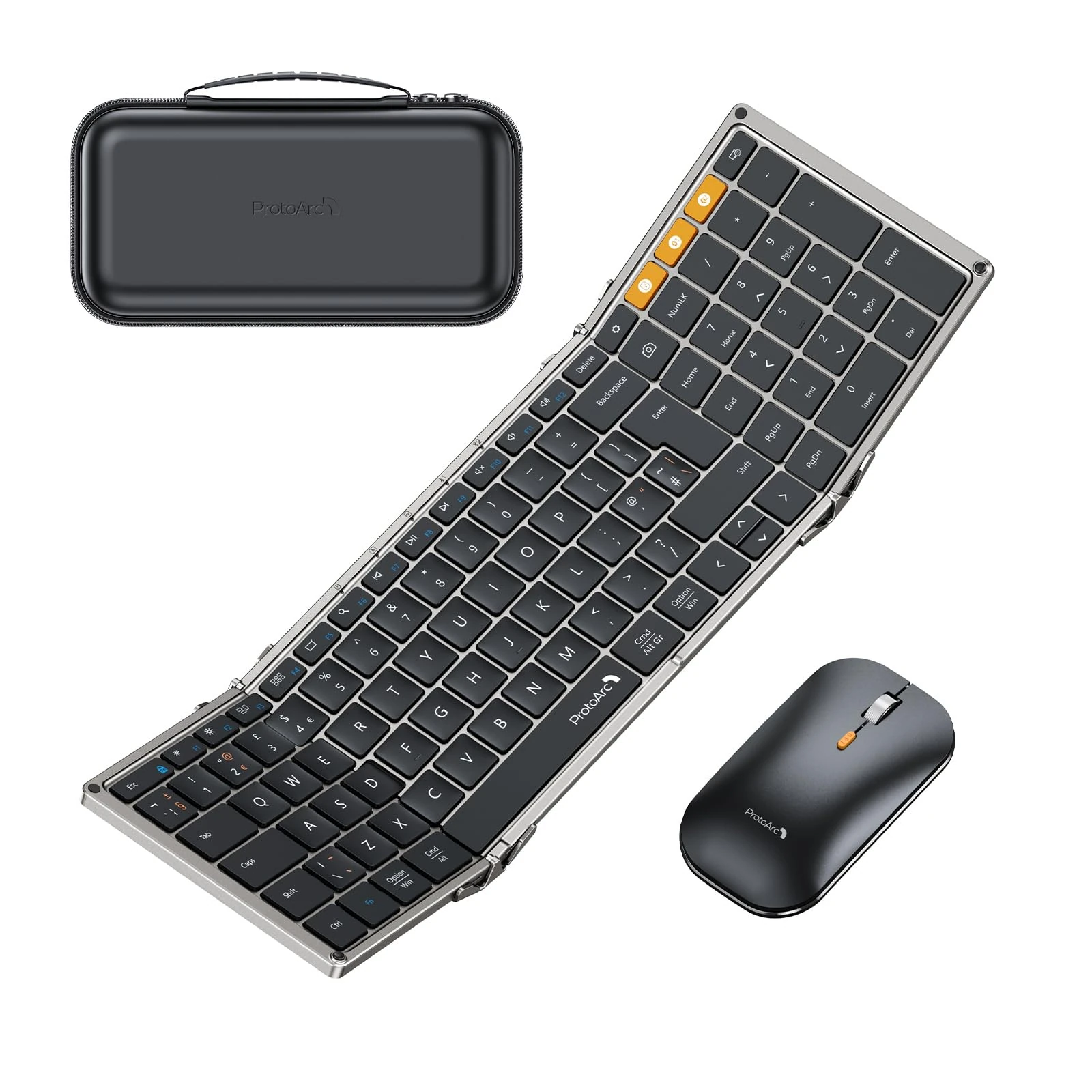ProtoArc Foldable Keyboard and Mouse, XKM01 Portable Bluetooth Folding Keyboard Mouse Combo for Travel, 2.4G+Dual Bluetooth, Full-Size Rechargeable, QWERTY UK Layout