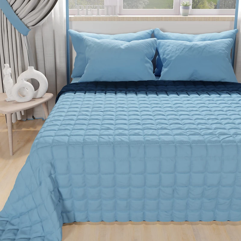 PETTI Artigiani Italiani - Maxi Double Quilt, Maxi Double Quilt, Double Sided Quilt, Spring Quilt, Light Blue Night, 100% Made in Italy