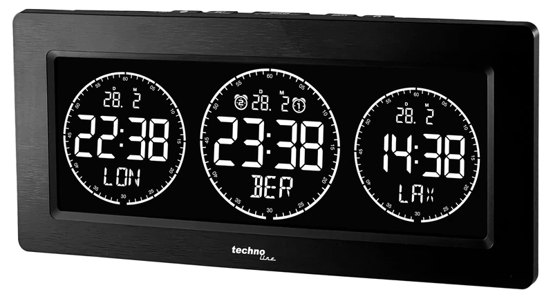 Technoline WT458 World Clock, Acrylonitrile Butadiene Styrene (ABS), Black, 232 x 99 x 48 mm