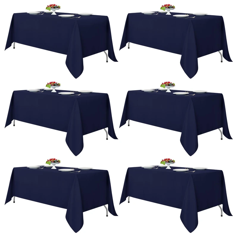 Fitable Navy Tablecloths for 6-8 Foot Tables, 6 Pack - 70 x 120 Inches - Reusable and Washable Table Clothes, Polyester Fabric Table Covers for Wedding, Party, Banquet