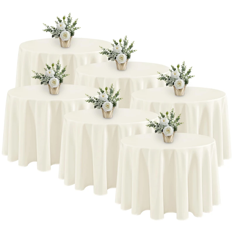 Fitable 6 Pack Ivory Tablecloths for Round Tables-108 Inches in Diameter-Stain Resistant and Washable Table Clothes,Polyester Fabric Covers Wedding,Party,Banquet,Formal Events (130g-QW6P-108Ivory)