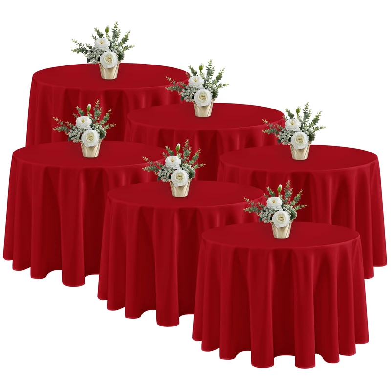 Fitable 6 Pack Red Tablecloths for Round Tables - 108 Inches in Diameter - Stain Resistant and Washable Table Clothes, Polyester Fabric Table Covers for Wedding, Party, Banquet, Formal Events