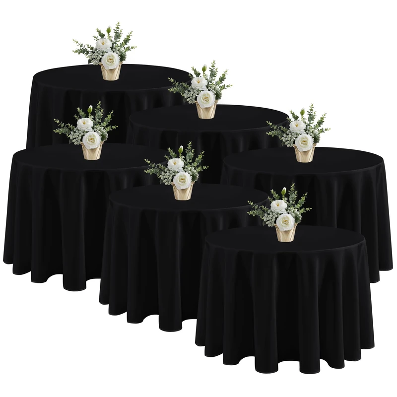 Fitable 6 Pack Black Round Table Clothes - 90 Inches in Diameter - Stain Resistant and Washable Tablecloths, Polyester Fabric Table Covers for Wedding, Party, Banquet, Gathering