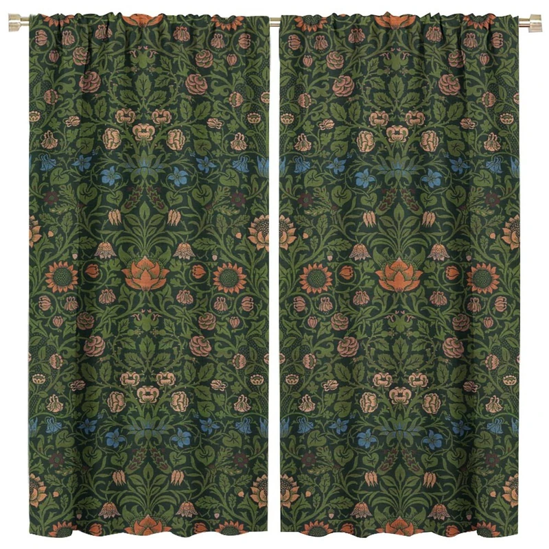 GoDazzling Bohemia Plant Flowers Pattern Blackout Window Curtains, William Morris Art Print Vintage Decor Curtains, for Living Room Bedroom 42(W)*84(L) 2 Panels
