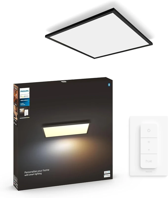 Philips Hue White Ambiance Aurelle Smart LED Panel Light Inc. Dimmer Switch [60x60cm - Black] for Indoor Home Smart Lighting, Wall, Ceiling, Bedroom, Livingroom, Old Generation