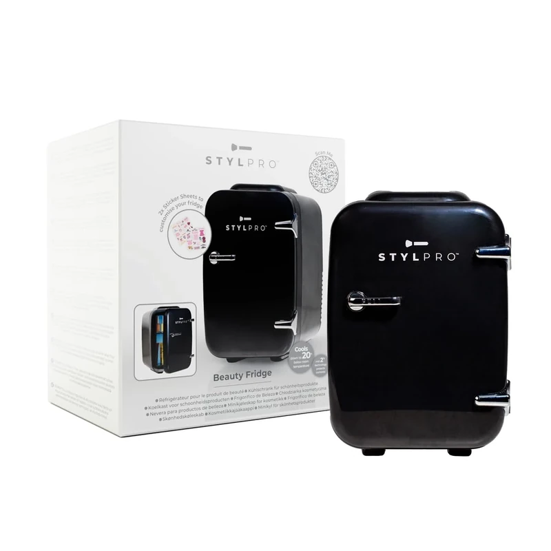 StylPro mini beauty fridge black – 4l skincare fridge for serums, creams, masks & nail polish – cooling & heating modes – quiet, compact, eco packaging – ideal vanity organizer