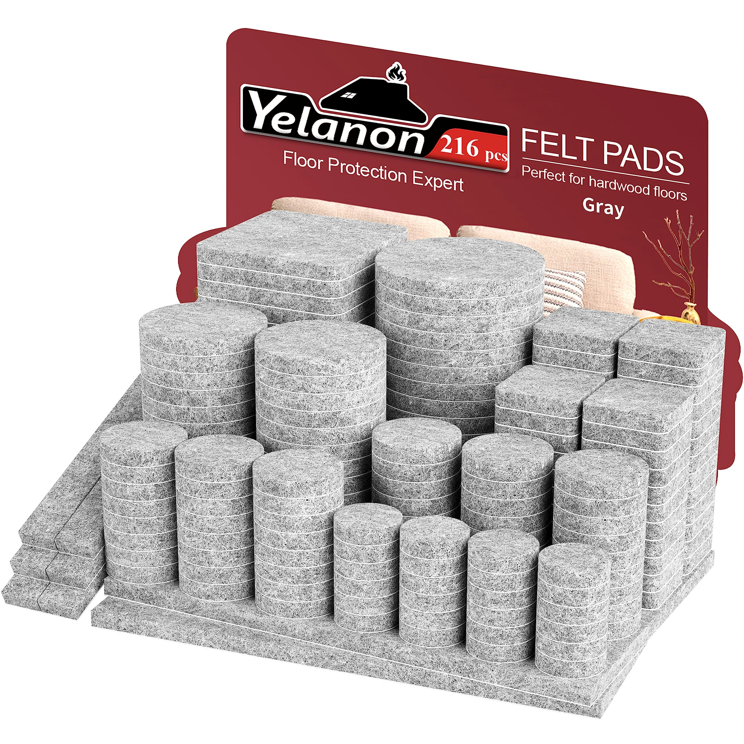 Felt Furniture Pads -216 Pcs Furniture Pads Hardwoods Floors Self Adhesiv, Cuttable Felt Chair Pads Anti Scratch Floor Protectors for Furniture Feet Chair Legs Furniture Felt Pads Gray