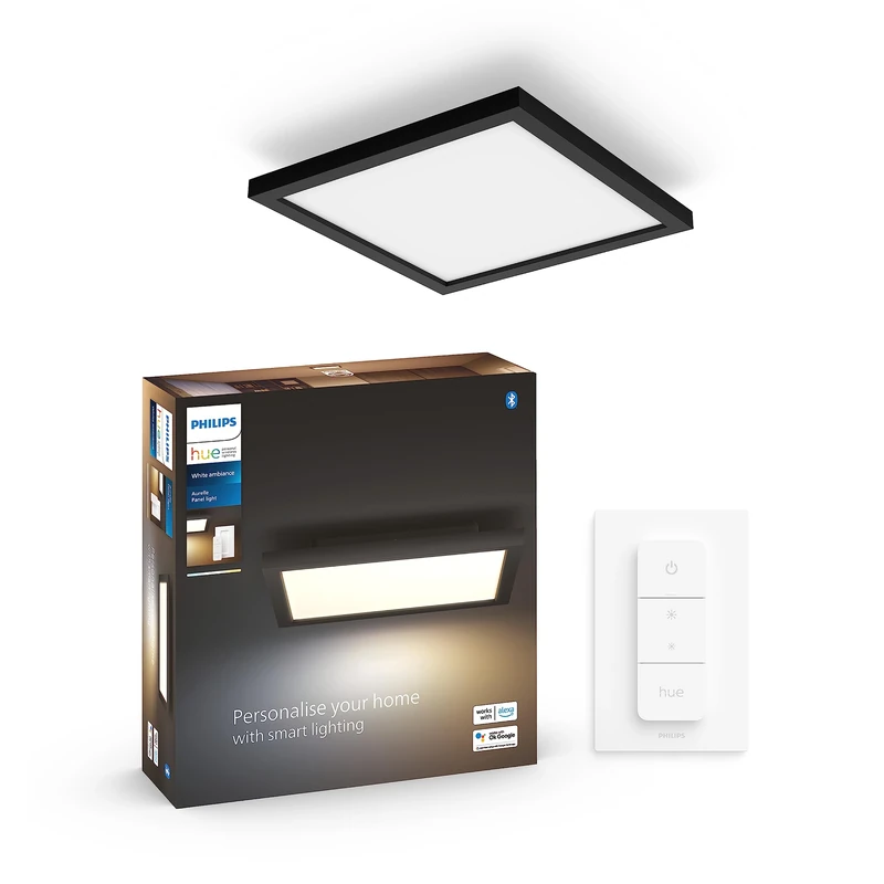 Philips Hue White Ambiance Aurelle Smart LED Panel Light Inc. Dimmer Switch [30x30cm - Black] for Indoor Home Smart Lighting, Wall, Ceiling, Bedroom, Livingroom, Old Generation