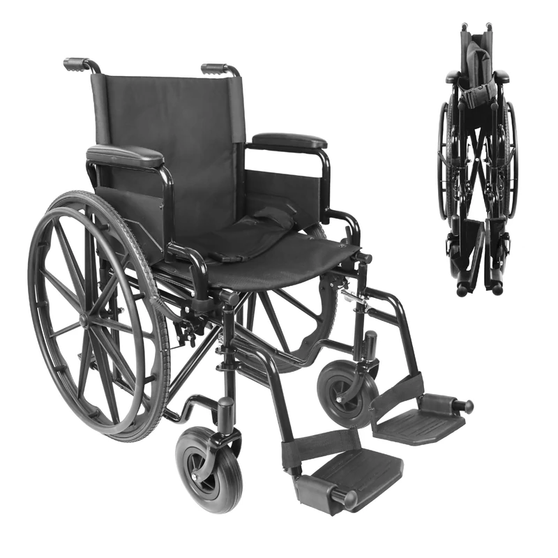 PEPE Mobility Self Propelled Wheelchair Foldable (Sturdy Steel Frame), Folding Armrests and Footrests, Includes Seatbelt and Manual Brake