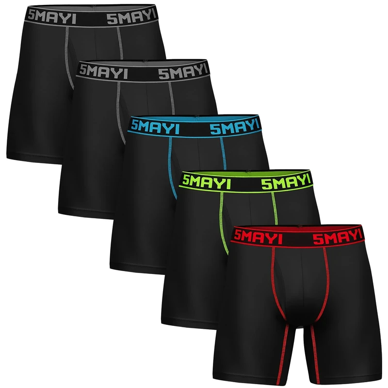 5Mayi Mens Boxers Sports Underwear Men Anti Chafing Underwear Mens Boxer Shorts Multipack Quick Drying 5 Pack Black L