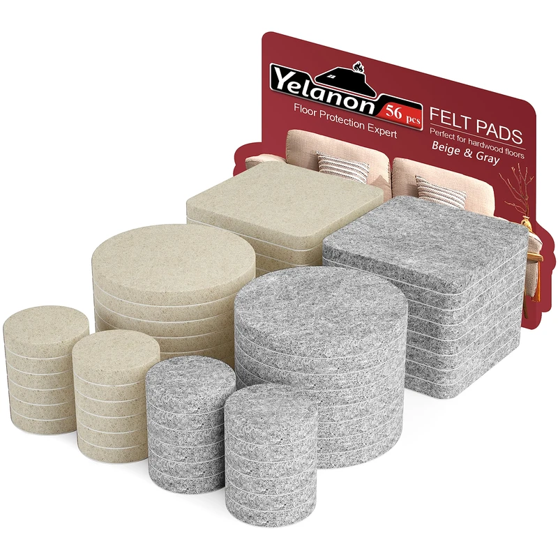 Yelanon Felt Furniture Pads -56 Pcs(1+2)” Furniture Pads Hardwoods Floors Self Adhesive Felt Chair Pads, Anti Scratch Floor Protectors for Furniture Feet Chair Legs Furniture Felt Pads Beige & Gray