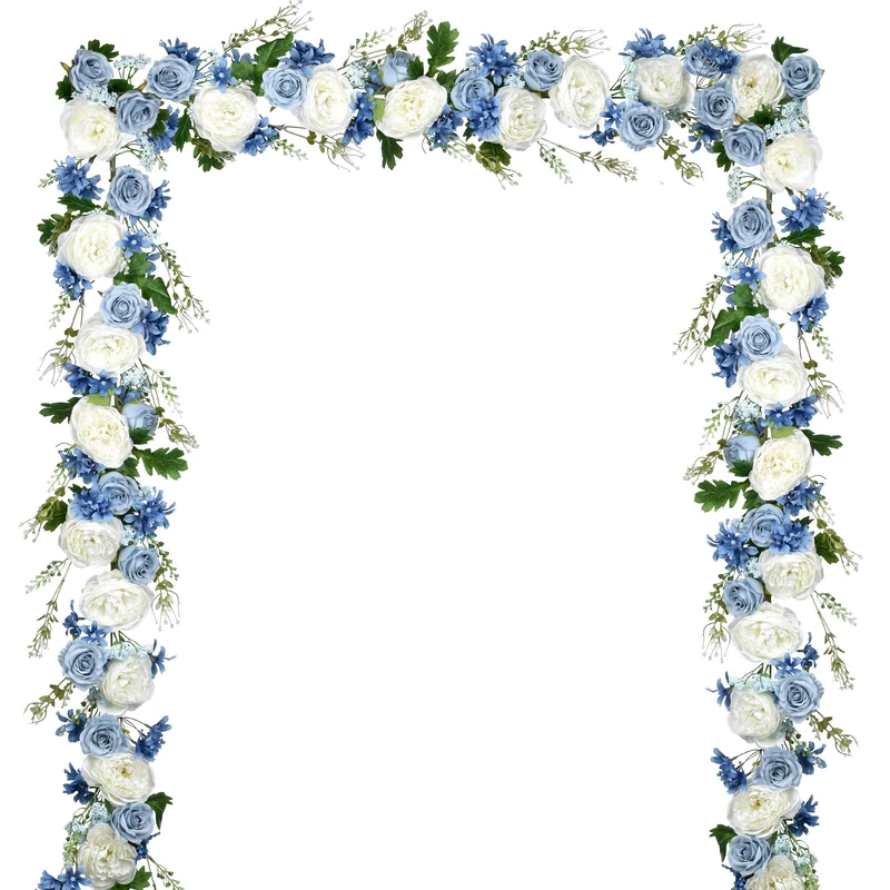 Lvydec 2 Pack Artificial Peony Flower Garland - 6ft Silk Peony Red Flower Garland Arch Flower Vine for Wedding Party Table Decoration(Blue and White), PG-01