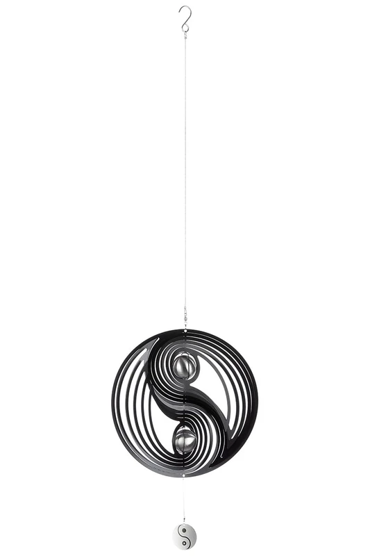 GILDE Garland XL Wind Chime Yin Yang – Decoration for Hanging Made of Stainless Steel with 2 Balls – Colour: Black – Diameter 38 cm Length Chain 53 cm – Total Length 108 cm