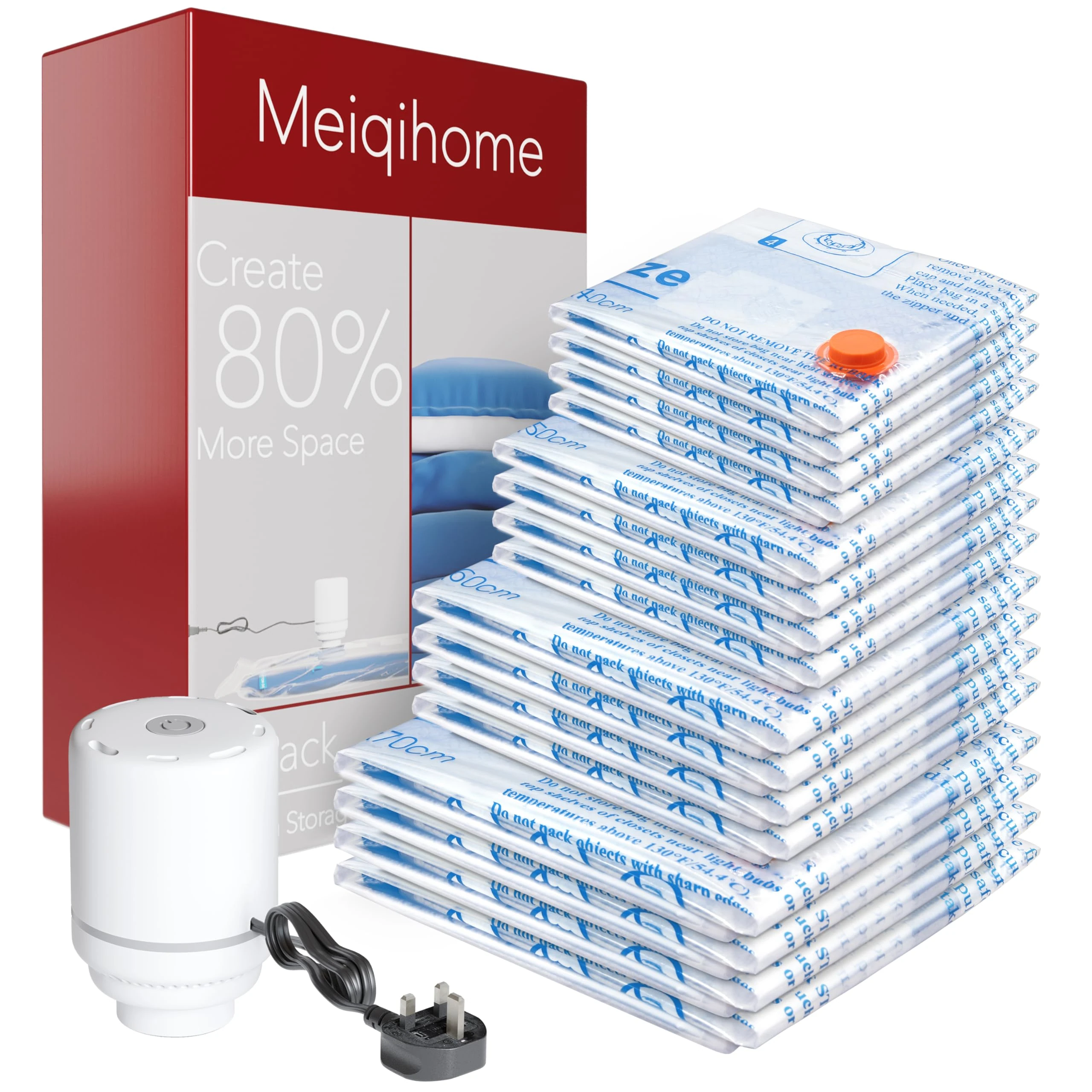 16 Pack Vacuum Storage Bags with Electric Air Pump,4 jumbo, 4 large, 4 midium, 4 small bags Airtight Compression Bags for Clothes, Pillows, Comforters, Blankets, Bedding