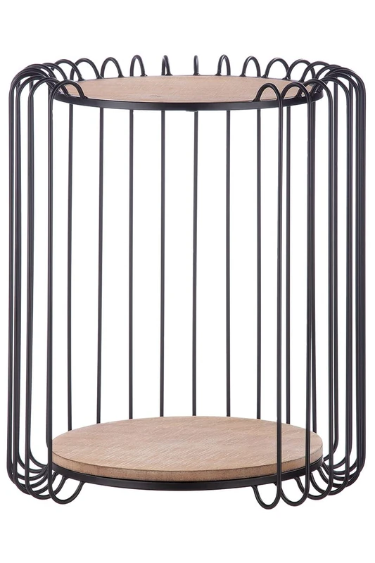 Casablanca Round Side Table, Small Metal Coffee Table with 2 Wooden Tops, Storage Shelf, Diameter 39/44 cm, Height 51.5 cm - Image 1