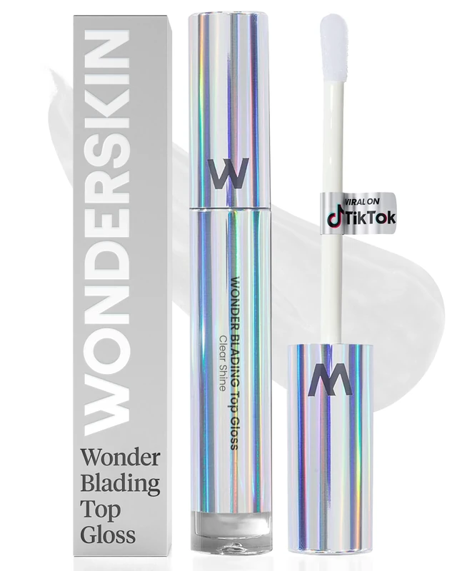 Wonderskin Lip Gloss - Wonderskin Blading Top Gloss, Clear Glitter, Hydrating and High Shine Finish Lip Makeup (Clear Shine)