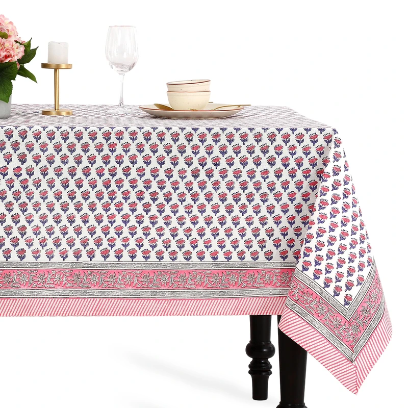 CPC Tablecloth 100% Cotton 72x160 Indian Block Print Rectangle Table Cover, Dining, Buffet Parties & Wedding Use- Pink Sapphire