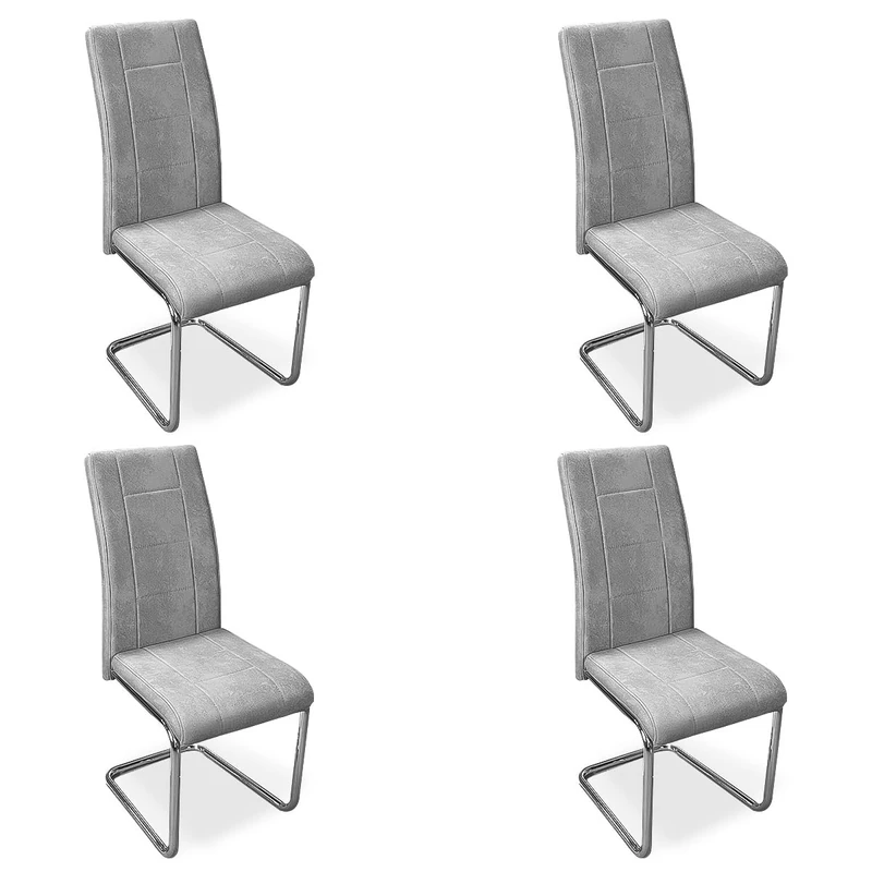 Homey Set of 4 Upholstered Chairs for Living Room Dining Room Marengo Finish with Chrome Legs, Skadi Model, Aluminium, 42.5 cm (Width) x 52 cm (Depth) x 99 cm (Height)