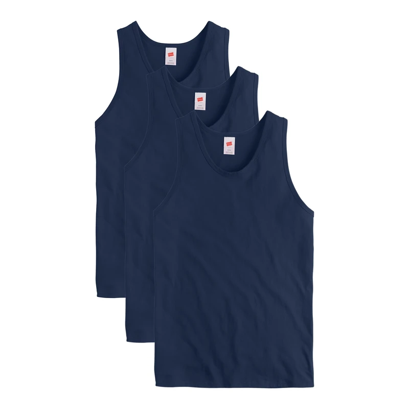 Hanes Men's Essentials Top Pack, Midweight Cotton Tanks, Sleeveless Shirts, 3-Pack, Athletic Navy, Large