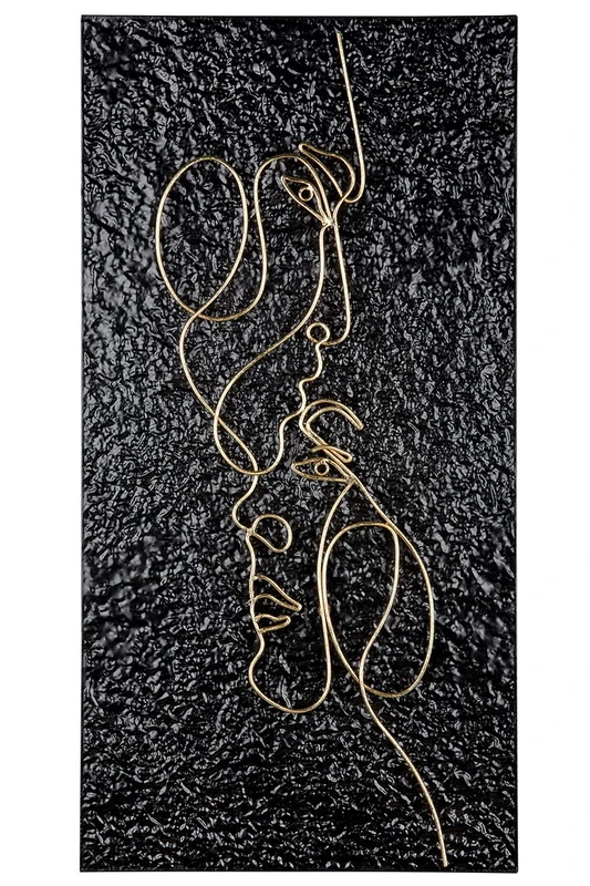 Casablanca Decorative Relief Wall Decoration - Large Picture XL with Face Features - Handmade Metal - Colour: Gold on Black Background - 41 x 81 cm