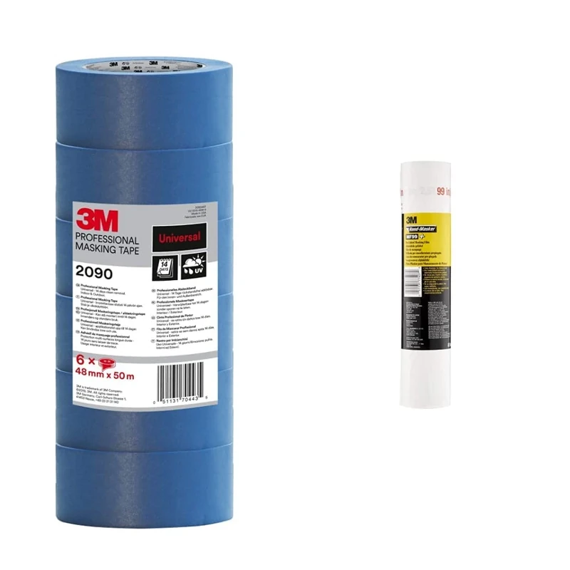 3M Professional Masking Tape 2090, Universal Surfaces, Tower Pack of 6 rolls, 48 mm x 50 m & 3M Hand-Masker AMF99 Advanced Masking Film for Hand-Masker M3000