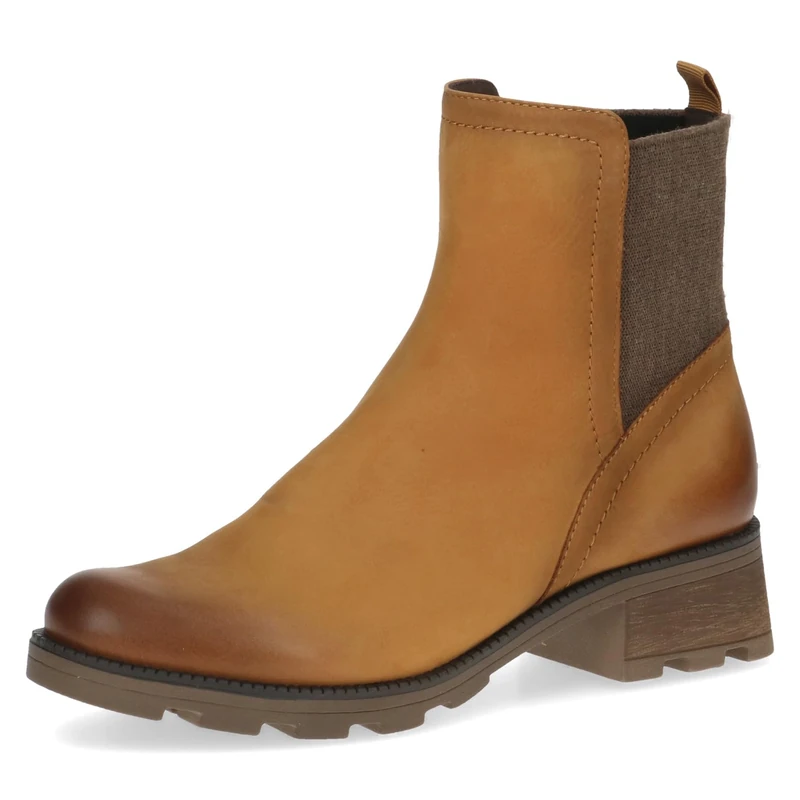 CAPRICE Women's ankle boots with heel Airmotion made of leather Block heel Width G, Yellow (Curry Nubuc), 3.5 UK