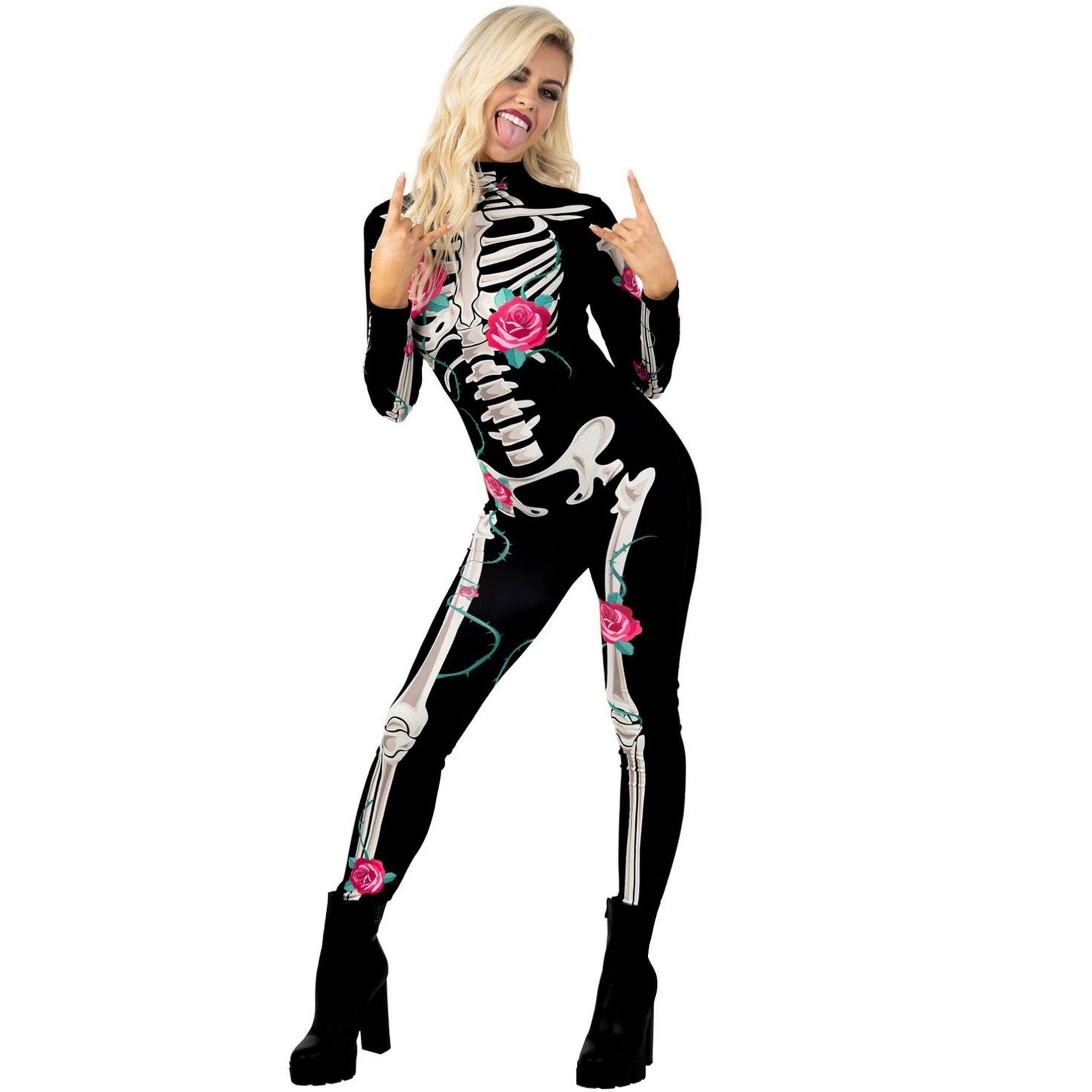 Morph Skeleton Bodysuit Women Adult Halloween Costume, Spooky Skeleton Outfit for Women, Perfect for Halloween Parties, Medium