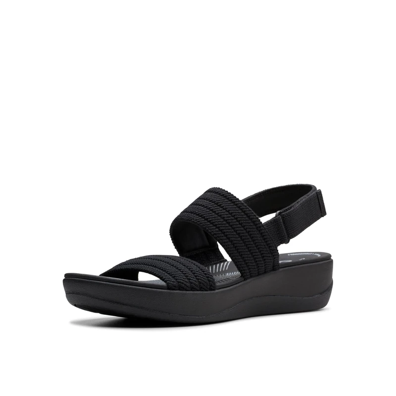 Clarks Women's Arla Stroll Flat Sandal, Black Textile, 4.5 UK
