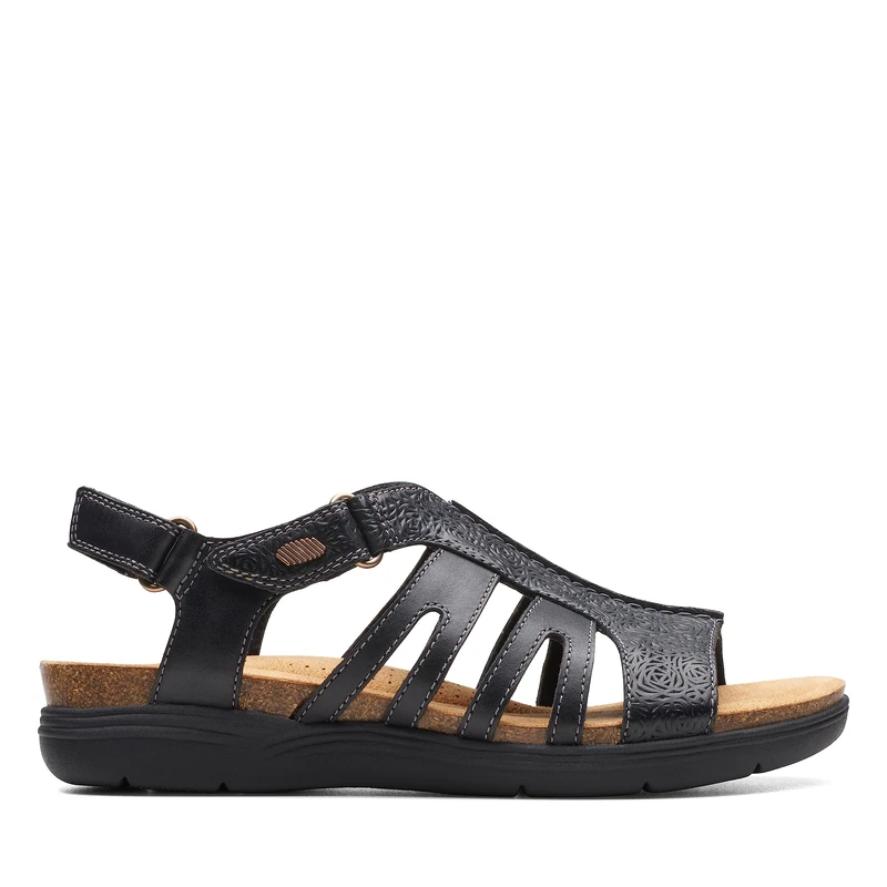 Clarks Women's April Belle Flat Sandal, Black Leather, 7.5 UK - Image 1