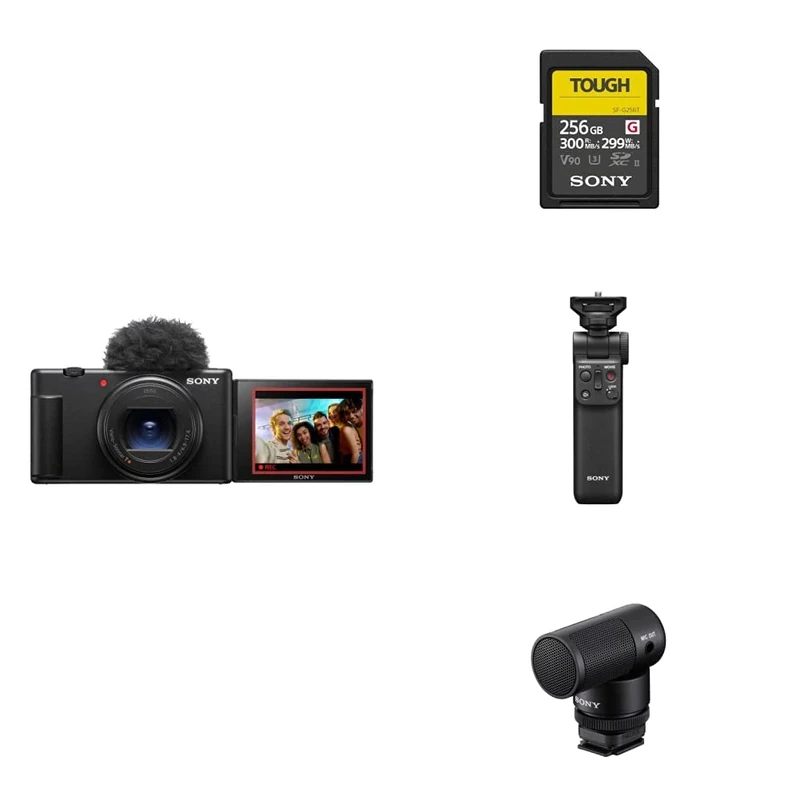 Sony Vlog Camera ZV-1 II + 256GB SF-G Series Tough Memory Card + GP-VPT2BT Handgrip + ECM-G1 Shotgun Microphone