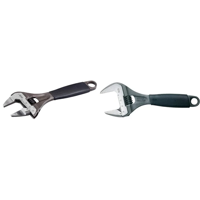 Bahco 9029-T Slim Jaw Adjustable Wrench, 170mm Length & 9029 170mm 32mm Adjustable Wrench Extra Wide Jaw