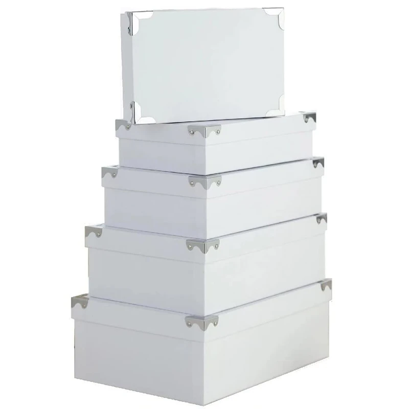 Set 5 CAJAS DE CARTÓN FORRADO CON CANTONERAS METÁLICAS