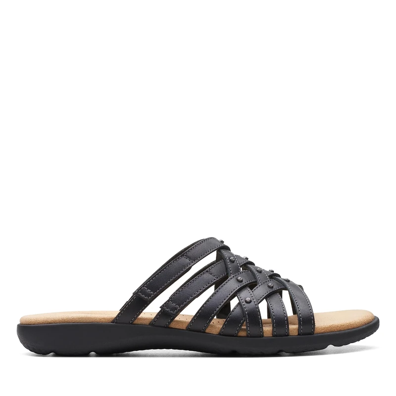 Clarks Women's Elizabelle Rio Slide Sandal, Black Leather, 4 UK