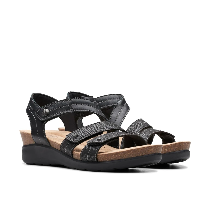 Clarks Women's Calenne Clara Wedge Sandal, Black Combi, 3.5 UK Wide