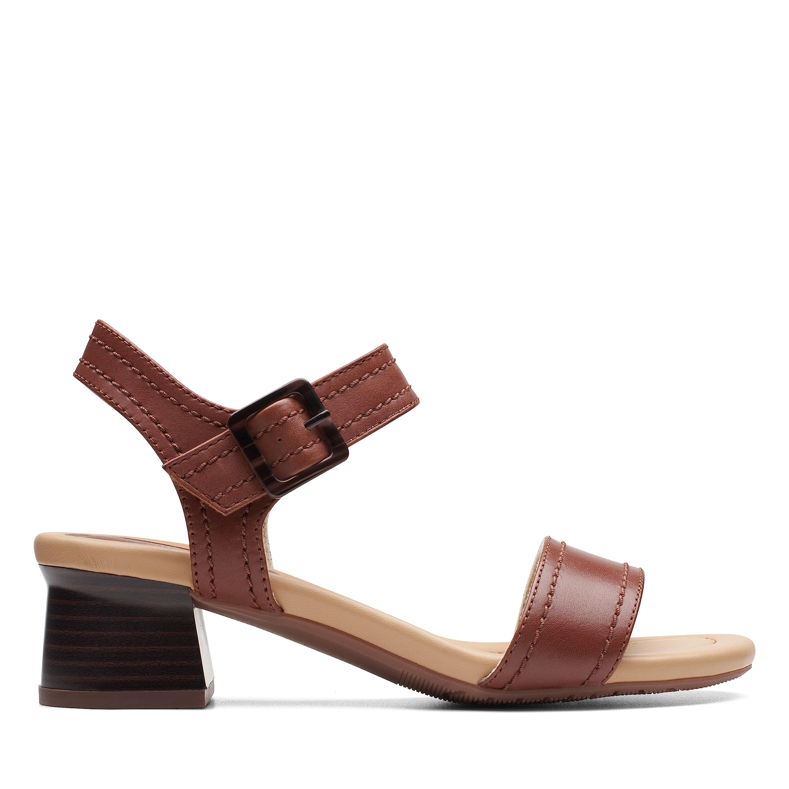 Clarks Women's Desirae Coast Heeled Sandal, British Tan Leather, 7.5 UK