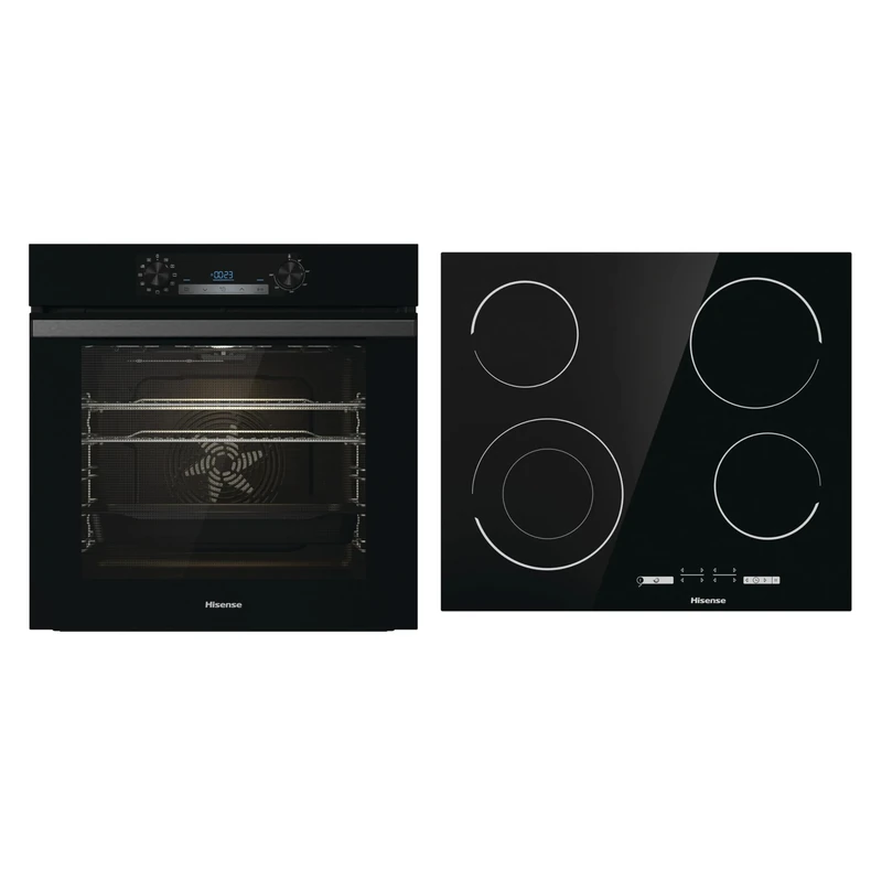 Hisense BI62212ABUK Built-in Electric Single Oven - Black - A Rated, 22 x 23 x 23 inches & E6432C Built-in 60cm Electric Ceramic Hob with Child Lock, Touch control, Timer Function