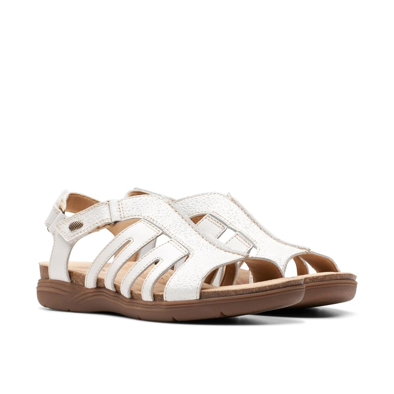 Clarks Women's April Belle Flat Sandal, White Leather, 9 UK