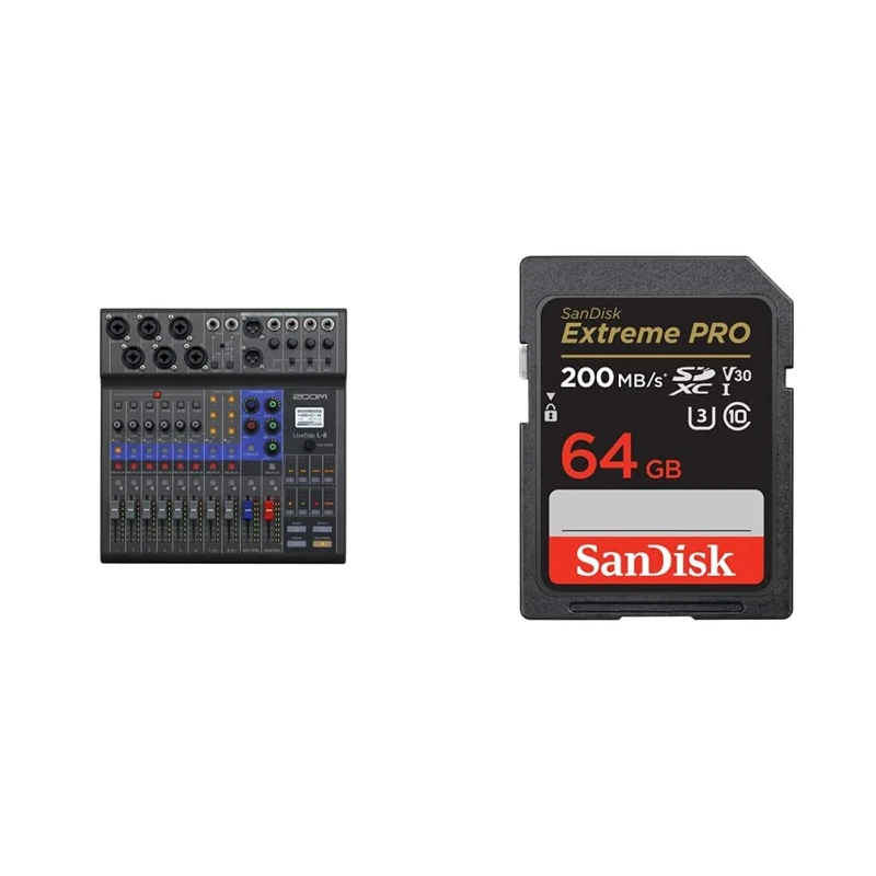 Zoom Live Trak L-8 - UK Version & SanDisk 64GB Extreme PRO SDXC card + RescuePRO Deluxe, up to 200MB/s, UHS-I, Class 10, U3, V30