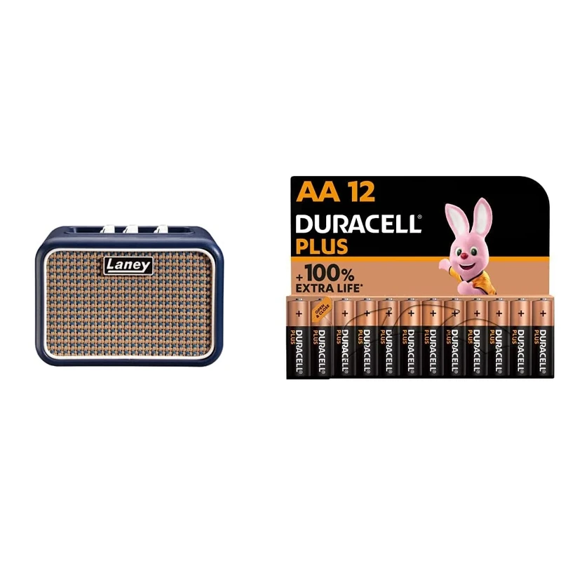 Laney MINI Series - Battery Powered Guitar Amplifier with Smartphone Interface - 3W - Lionheart Edition, MINI-LION & Duracell Plus AA Alkaline Batteries [Pack of 12], 1,5V LR6 MN1500