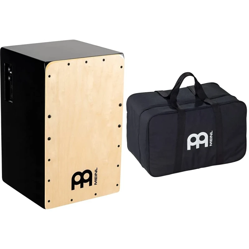 MEINL Percussion Pickup Cajon Box Drum with Internal Snares - MADE IN EUROPE - Baltic Birch Wood, Snarecraft Series, 2-YEAR WARRANTY (PSC100B) & MSTCJB Cajon Bag, Black
