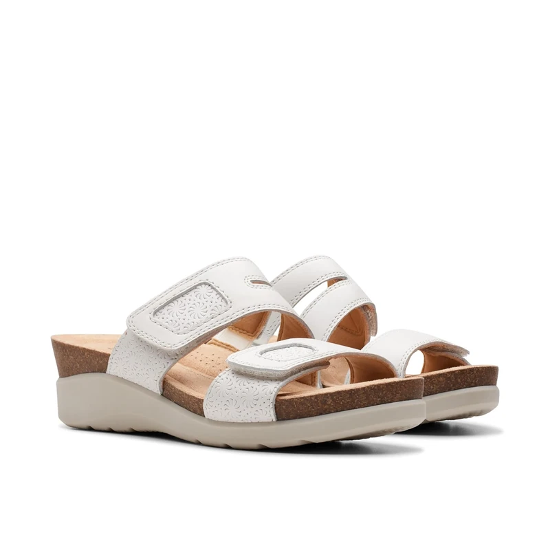 Clarks Women's Calenne Maye Wedge Sandal, White Leather, 10 Wide