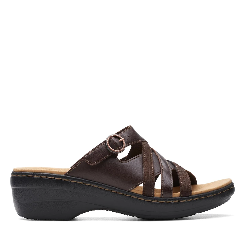 Clarks Women's Merliah Holly Slide Sandal, Dark Brown Leather, 7 UK